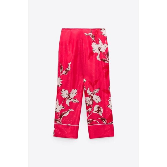 NWOT Zara pink floral print satin effect cropped pants, S - Picture 4 of 7